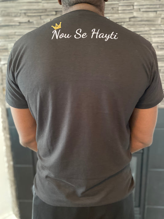 T-shirt Noir Lakay Se Lakay – Carte d’Haïti Dorée | Nou Se Ayiti
